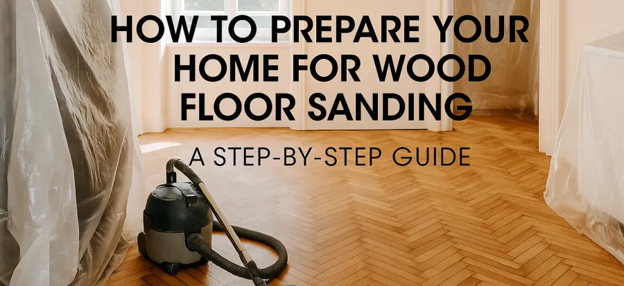 Home interior with furniture cleared, showing clean wooden floor ready for sanding