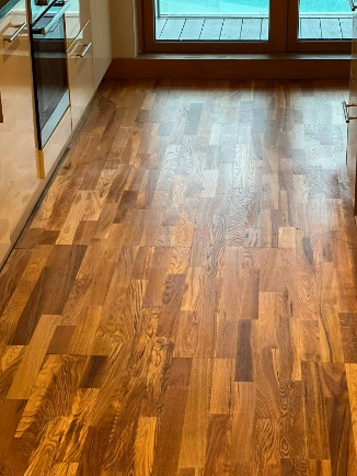 Oak floor sanding and oiling in Fish Islands, Stratford, London, featuring a beautifully restored wooden floor with a natural finish.