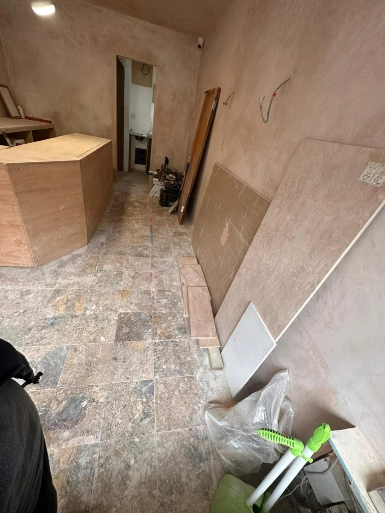 Marble floor before restoration work in London