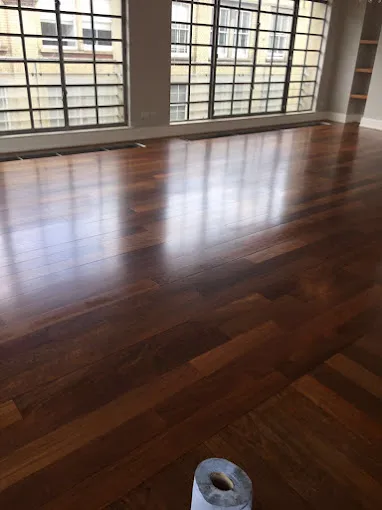 Ipe Lapacho wood floor sanding in London using Pallmann Allbase primer and Pall-X 98 lacquer