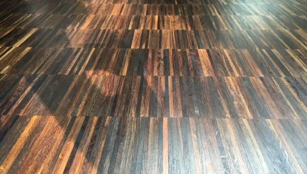 A beautifully restored fumed oak floor in Wandsworth, London, showcasing its deep grain patterns and enhanced colour variation after expert sanding and oiling with Pallmann Magic Oil 2K.