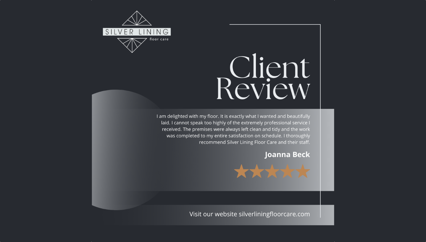 5-star client review for Silver Lining Floor Care’s wood floor fitting service in St Johns Wood, London.