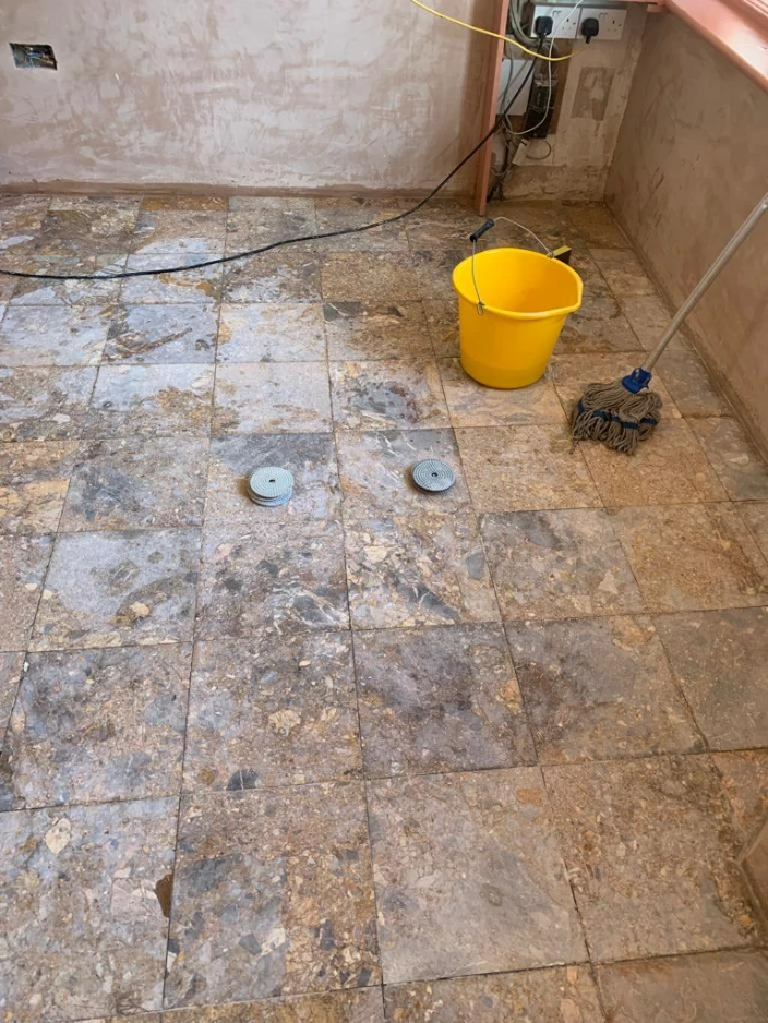 Marble floor deep cleaning in progress in London