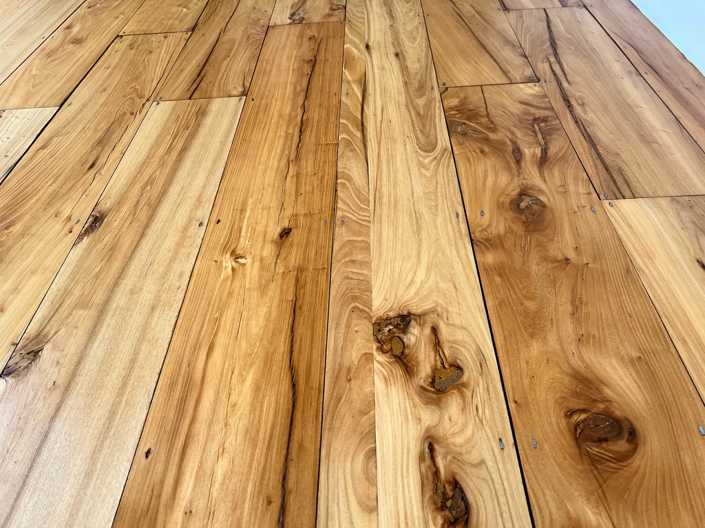 Reclaimed wood floor restoration close-up in London
