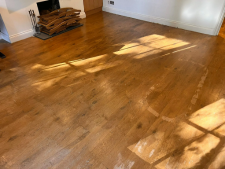 Oak floor before sanding in Highbury, London