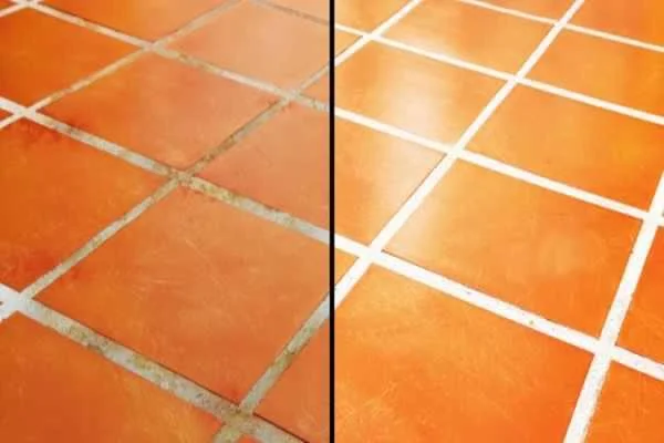 Grout Cleaning Before & After – Restored Orange Tile Flooring