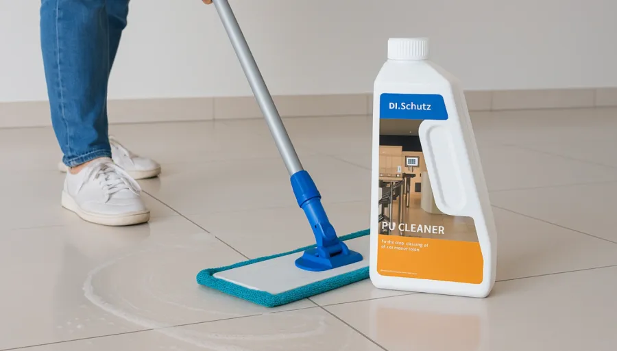Hero image showing porcelain floor cleaning with Dr. Schutz PU Cleaner
