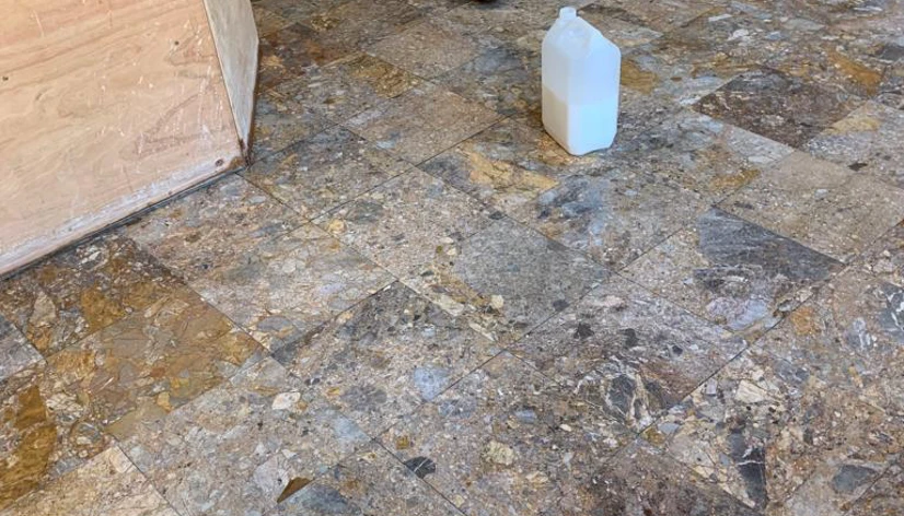 Marble floor during professional cleaning in London