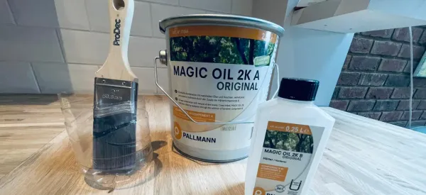Magic Oil 2K Original Finish by Pallmann with brush and hardener for wood flooring