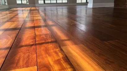 Ipe Lapacho wood floor sanding in London using Pallmann Allbase primer and Pall-X 98 lacquer