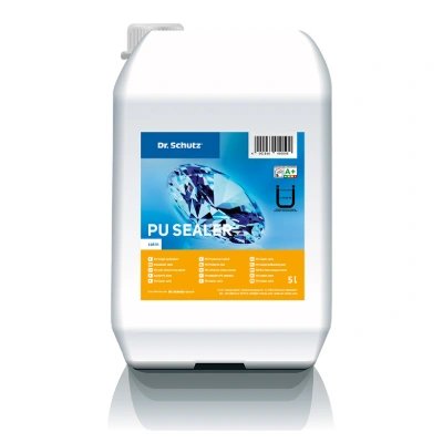5L container of Dr. Schutz PU Sealer used for protecting and sealing porcelain tile floors.
