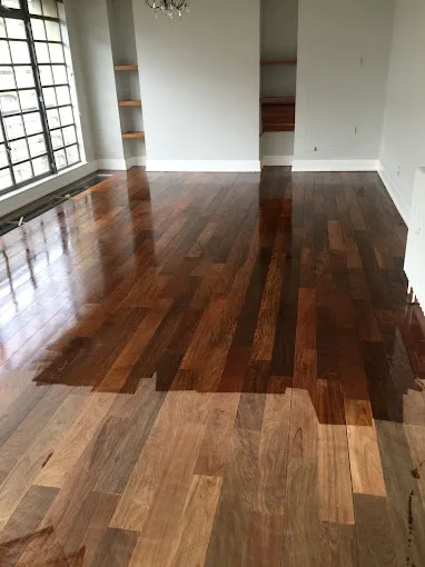 Ipe Lapacho wood floor sanding in London using Pallmann Allbase primer and Pall-X 98 lacquer