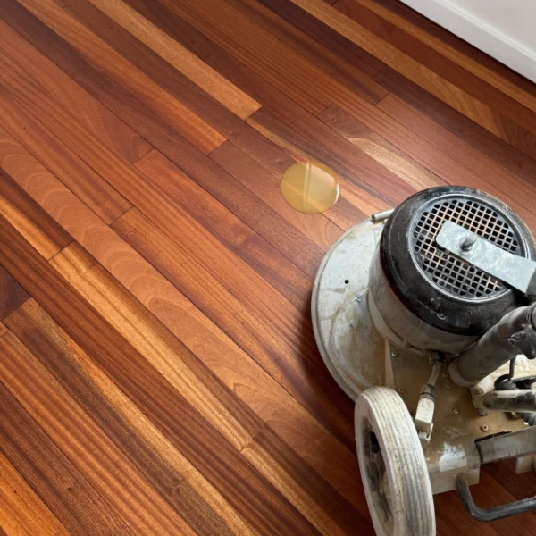 Expert oiling of a hardwood floor in Islington using a professional rotary buffer to enhance colour and grain