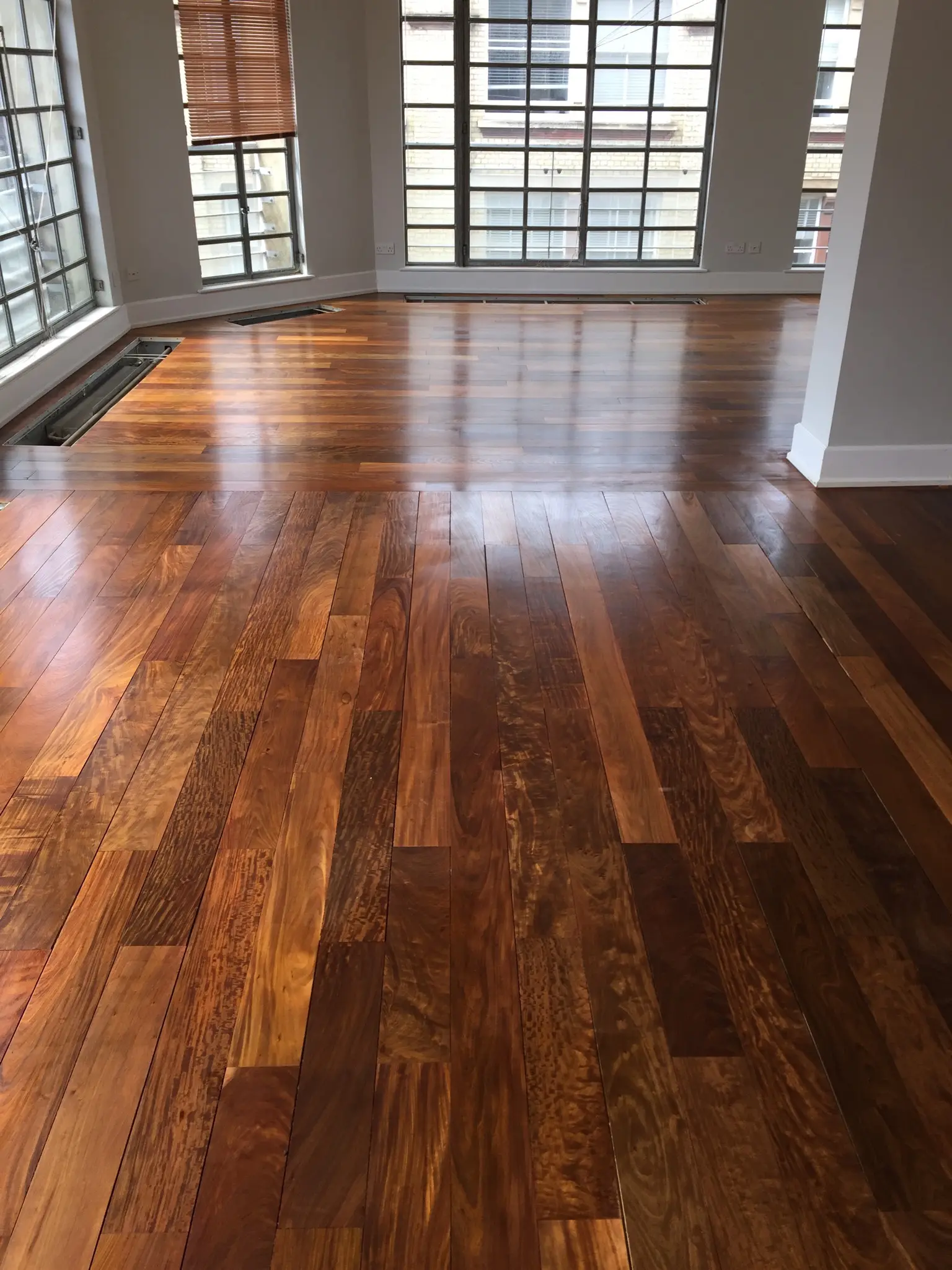 Ipe Lapacho wood floor sanding in London using Pallmann Allbase primer and Pall-X 98 lacquer