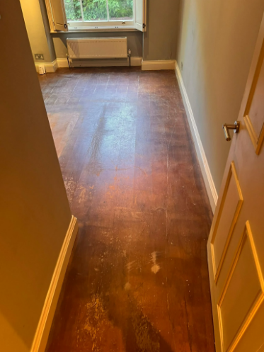 Oak floor before sanding in Highbury, London