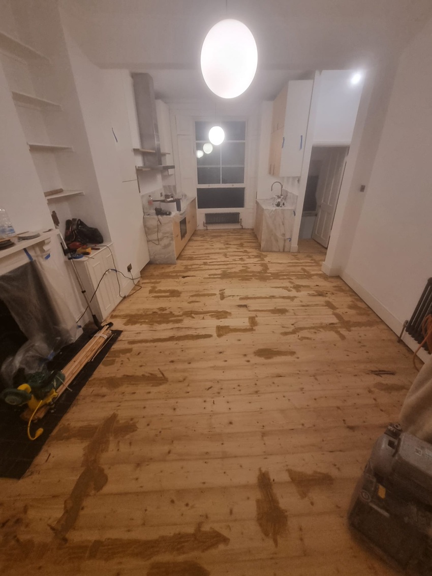 Floor care Cambridge pine floor restoration prep stage