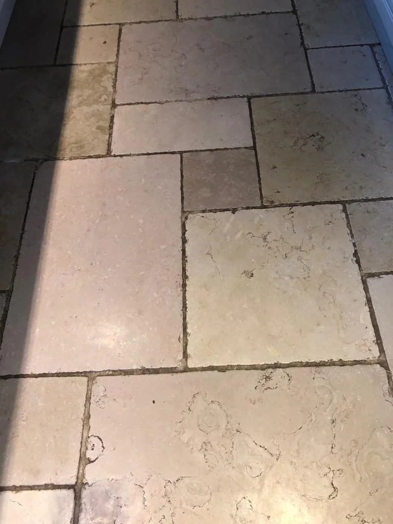 Limestone Floor with Dirty Grout – Why Regular Cleaning Matters