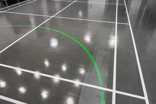 resilient floor wet sanding and court marking in london 2 after
