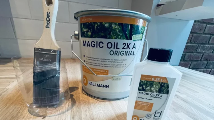 Magic Oil 2K Original Finish by Pallmann with brush and hardener for wood flooring